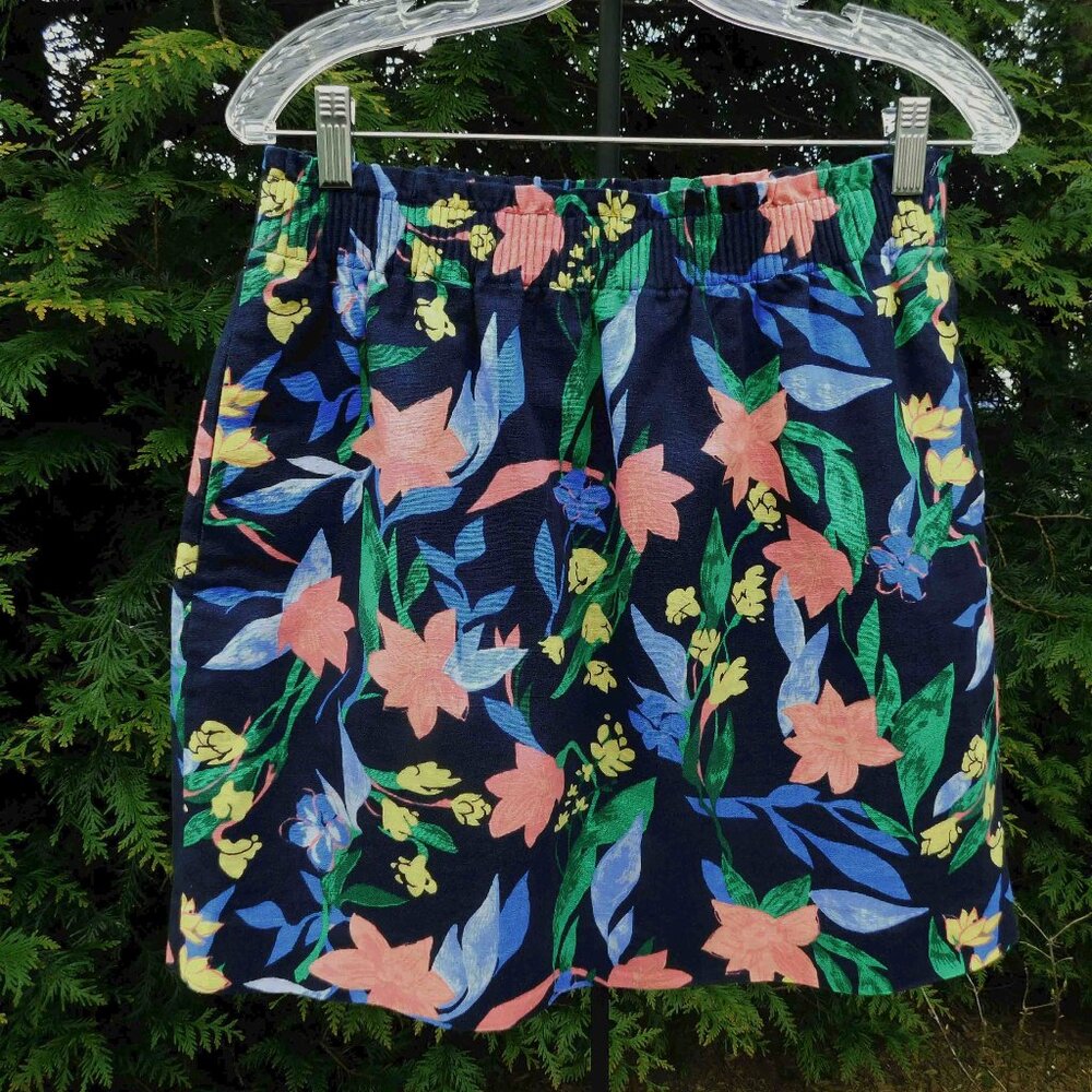 J. Crew Bright Floral Print Linen-Blend Lined Pullon Skirt